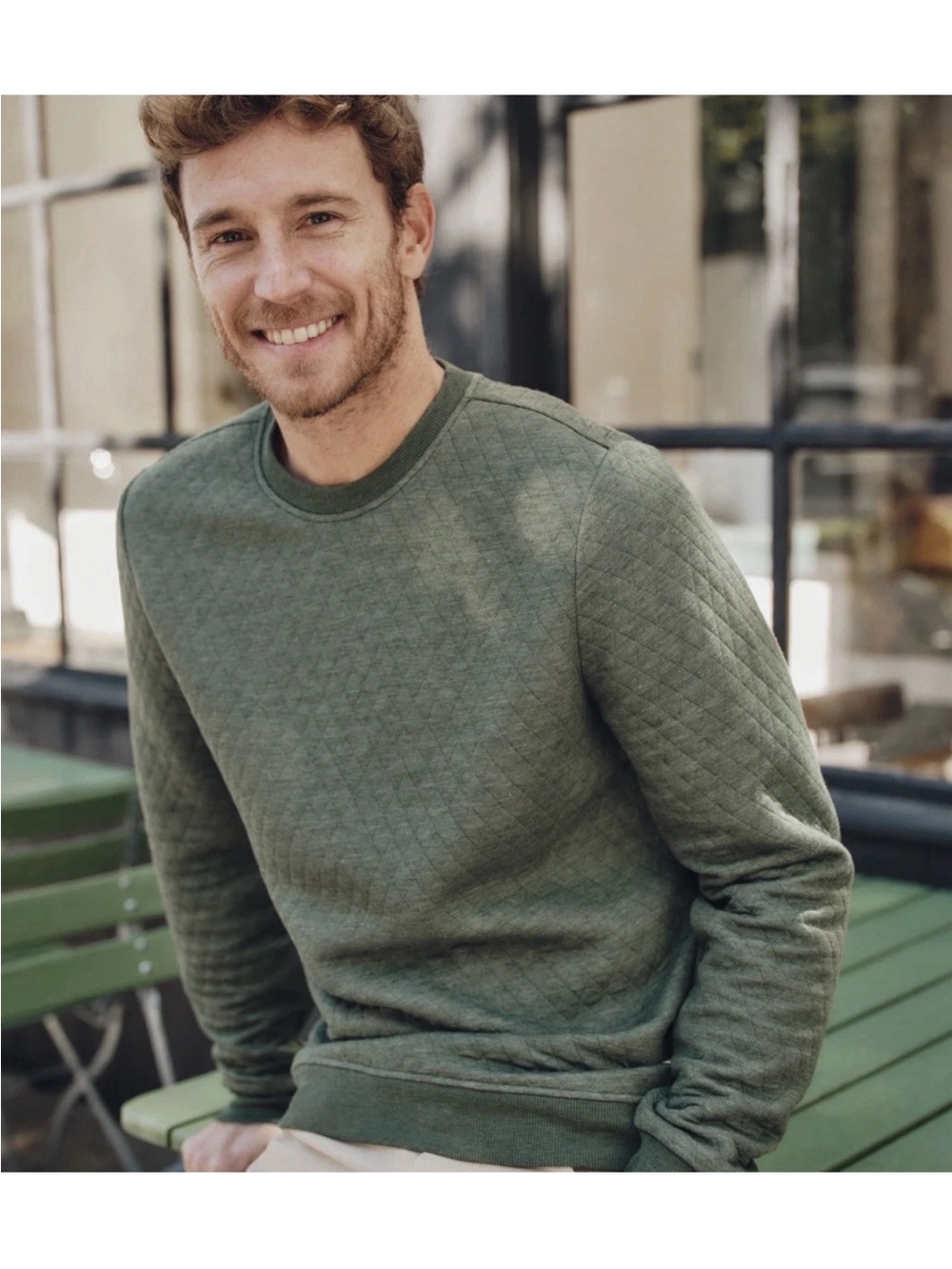 Marine Layer cornet quilted crewneck sweatershirt Men’s olive green pullover